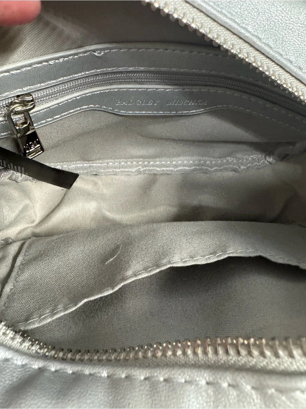 Badgley Mischka Metallic Gray Quilted Camera Bag Chevron Chain Strap New